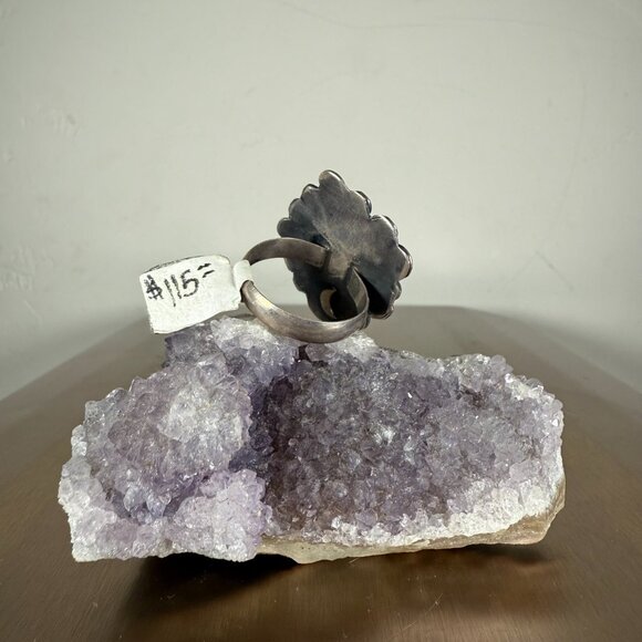 Sterling Silver Ring Round Amethyst Floral Gemstone Statement Jewelry Size 10 - Picture 3 of 5